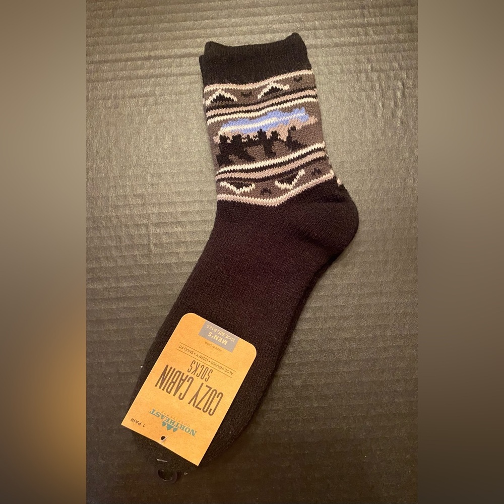 Northeast Outfitters Men’s Cozy Cabin Bear Socks Black Size Large 8-12.5 NWT